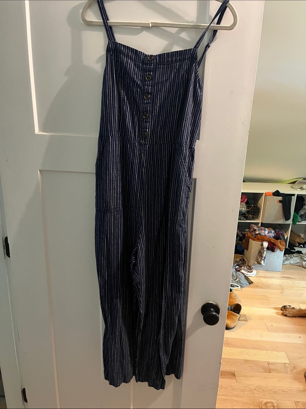 Old Navy Navy and White Pinstripe Wide-Leg Jumpsuit